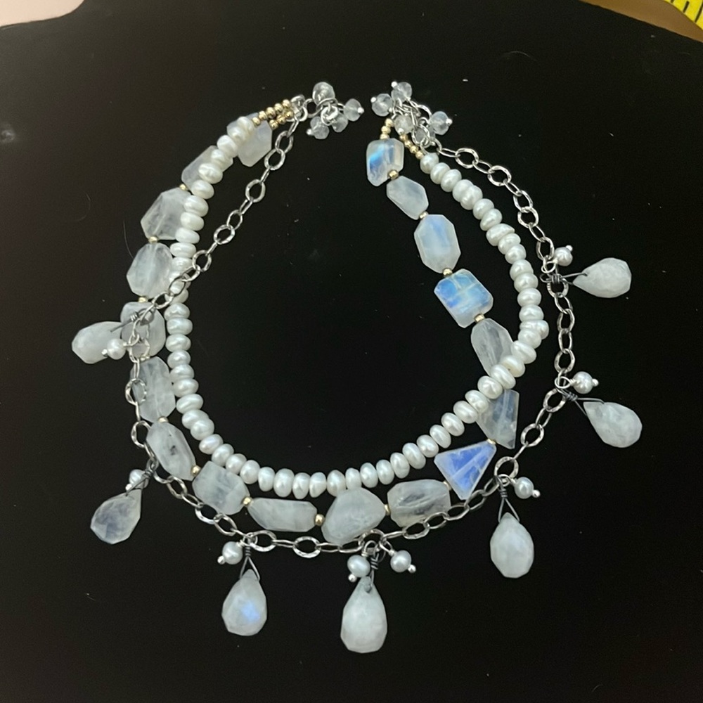 Sun Kissed Moonstone & Pearl Bracelet 9”.